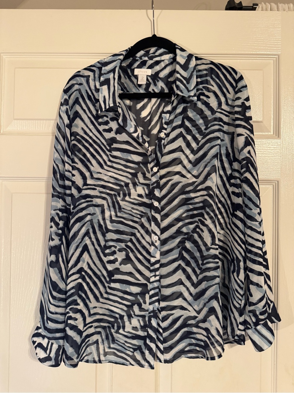 Chico's Light Blue & Black Zebra-Print Button-Down Shirt